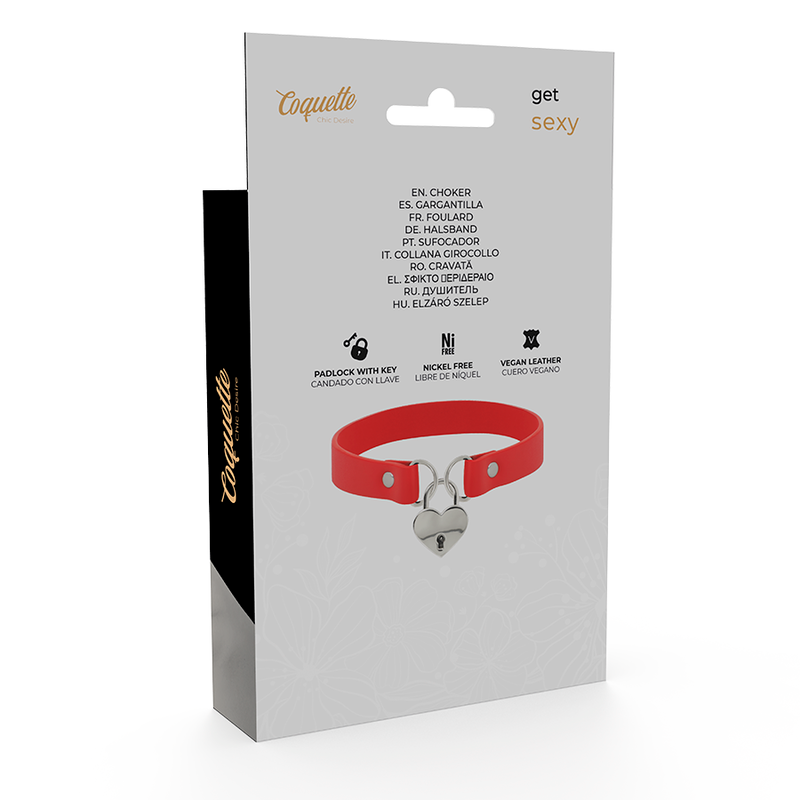 COQUETTE CHIC DESIRE - COLLIER EN CUIR VEGAN ROUGE AVEC COEUR ET ACCESSOIRE CLÉ