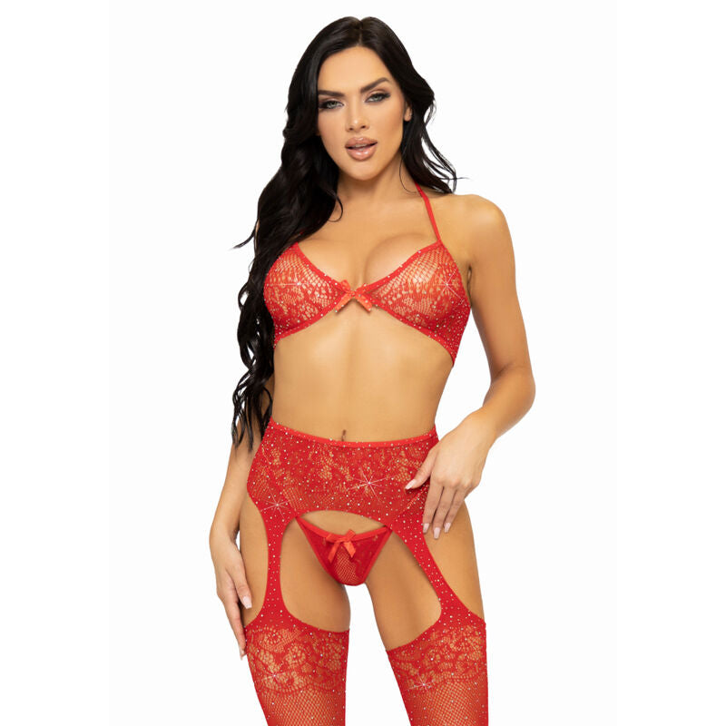 LEG AVENUE - ENSEMBLE 3 PIÈCES SOUTIEN-GORGE, PERING ET CHAUSSETTES TAILLE UNIQUE - NOIR