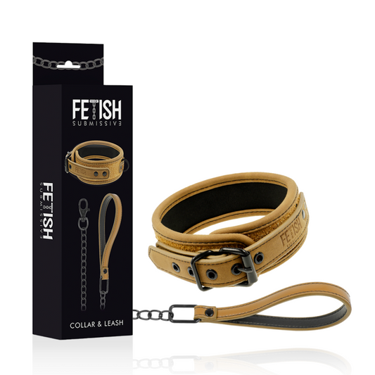 FETISH SOUMISSIVE ORIGEN - COLLIER DOUBLÉ NÉOPRÈNE AVEC CHAÎNE