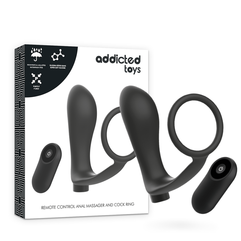 ADDICTED TOYS - ANNEAU PÉNIS AVEC TÉLÉCOMMANDE PLUG ANAL RECHARGEABLE NOIR