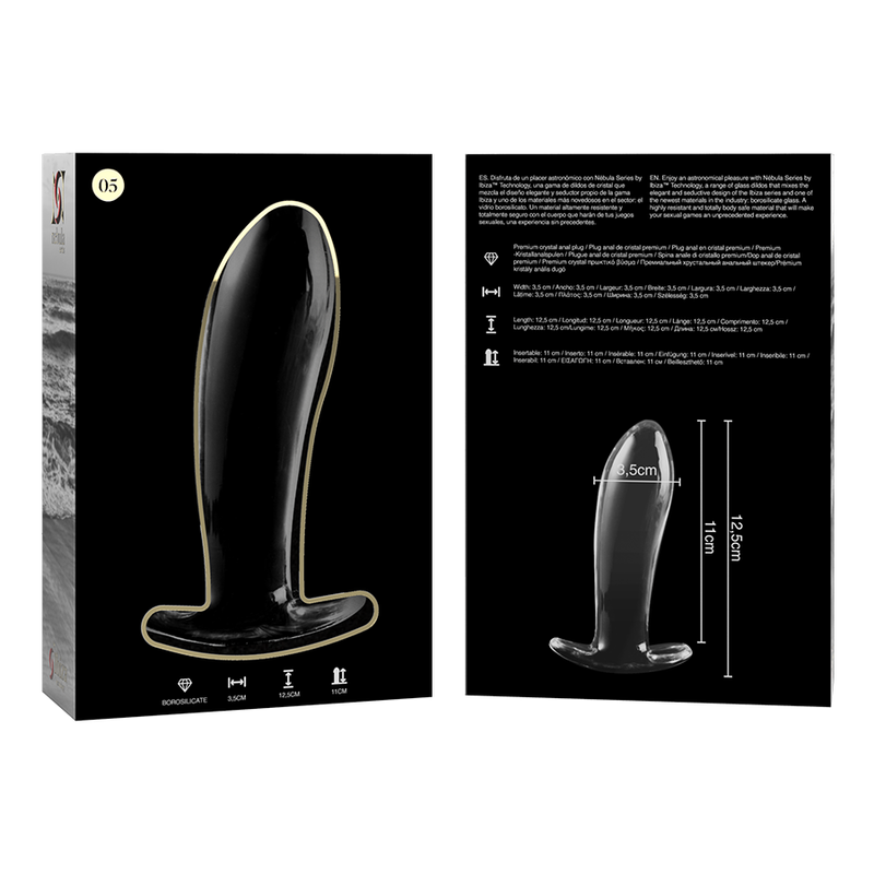 SÉRIE NEBULA PAR IBIZA - PLUG ANAL MODÈLE 5 VERRE BOROSILICATE TRANSPARENT 12,5 CM -OU- 3,5 CM