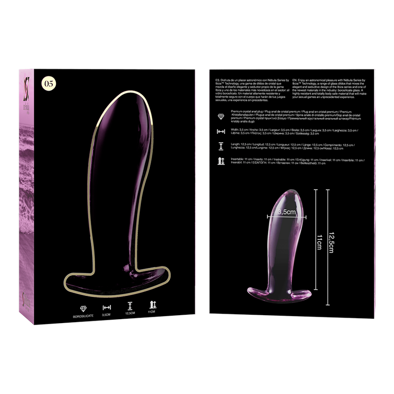 SÉRIE NEBULA PAR IBIZA - PLUG ANAL MODÈLE 5 VERRE BOROSILICATE TRANSPARENT 12,5 CM -OU- 3,5 CM