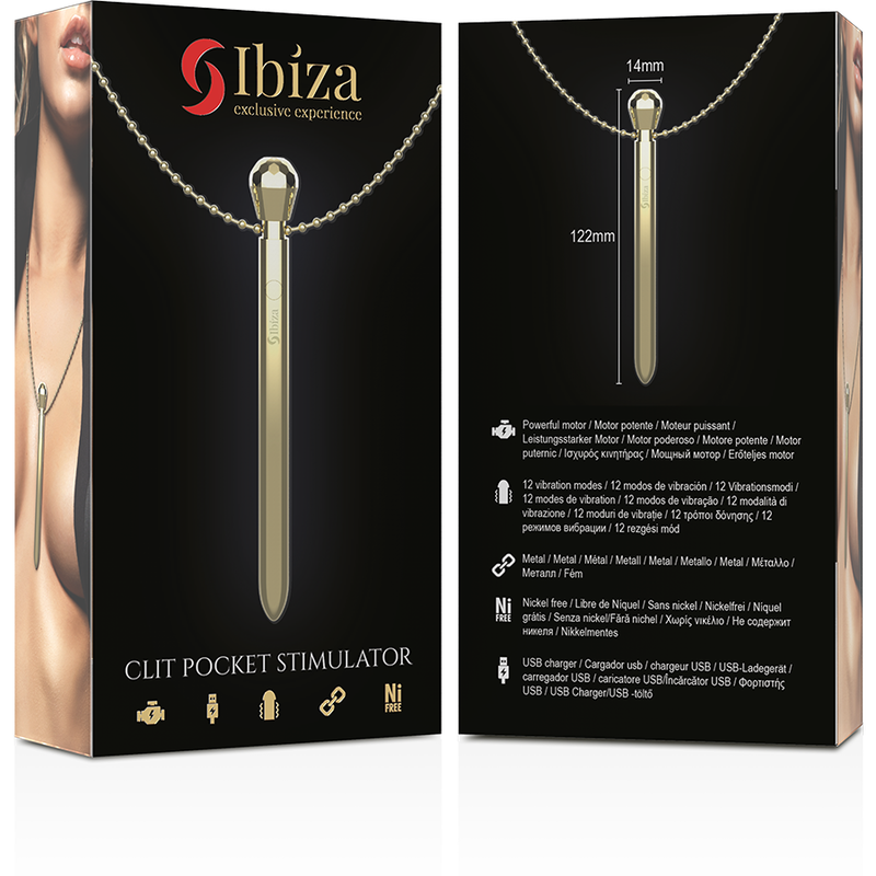 IBIZA - COLLIER STIMULATEUR DE POCHE CLITORIS CHARGEUR USB 12 MODES DE VIBRATION DORÉ 12,2 X 1,5