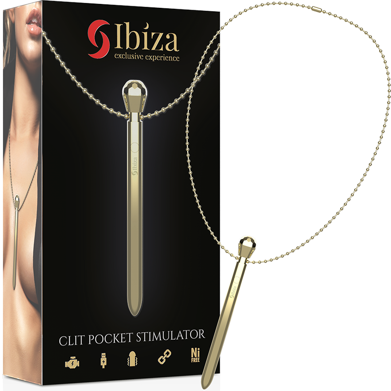 IBIZA - COLLIER STIMULATEUR DE POCHE CLITORIS CHARGEUR USB 12 MODES DE VIBRATION DORÉ 12,2 X 1,5