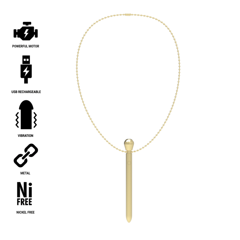 IBIZA - COLLIER STIMULATEUR DE POCHE CLITORIS CHARGEUR USB 12 MODES DE VIBRATION DORÉ 12,2 X 1,5