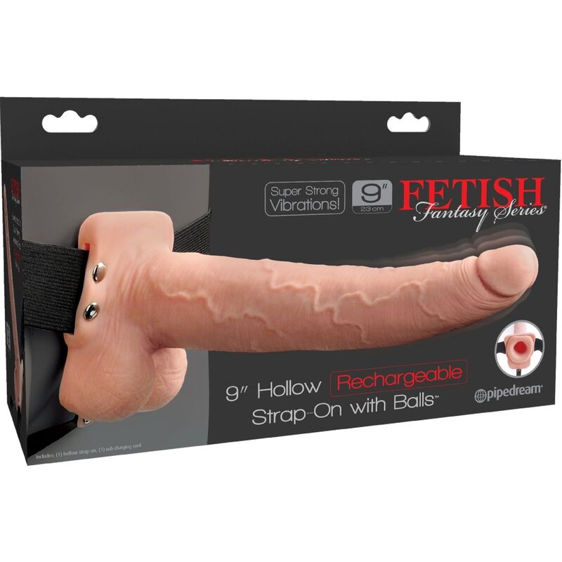 SÉRIE FETISH FANTASY - HARNAIS RÉGLABLE PÉNIS RÉALISTE AVEC BALLES RECHARGEABLES ET VIBRATEUR 23 CM