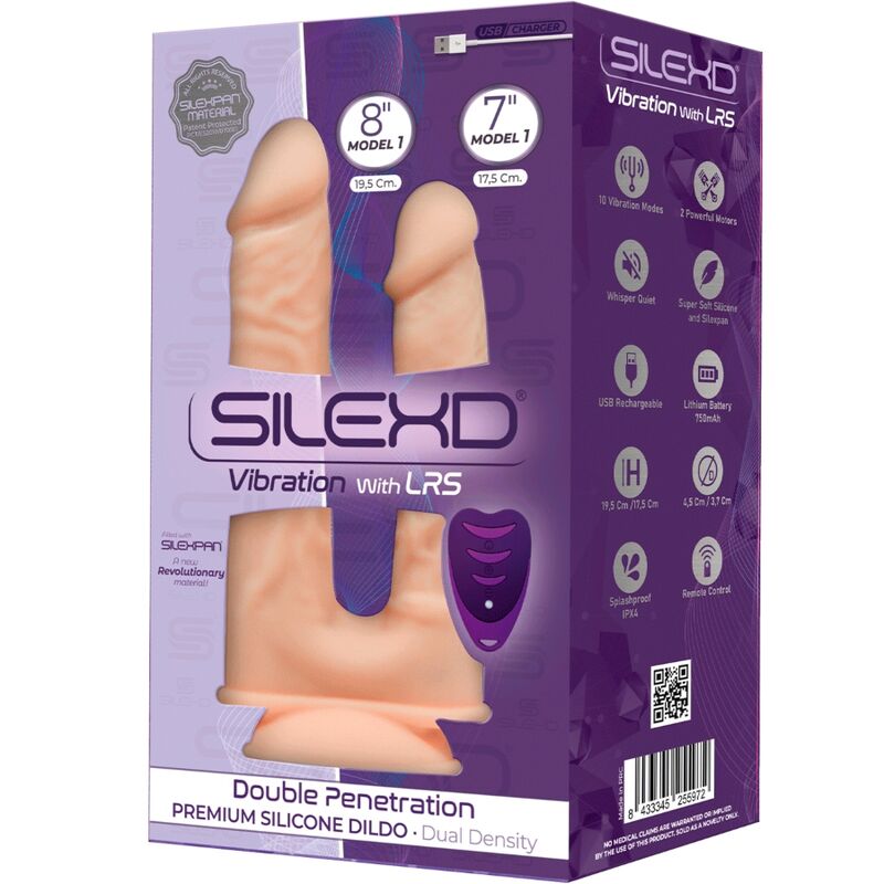 SILEXD - MODELLO 1 PENE REALISTICO VIBRATORE DOPPIA PENETRAZIONE PREMIUM SILEXPAN TELECOMANDO IN SILICONE 17.5 / 19.5 CM