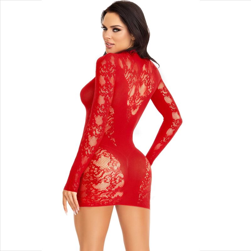 LEG AVENUE - ROBE MINI À MANCHES LONGUES ROUGE AVEC DENTELLE