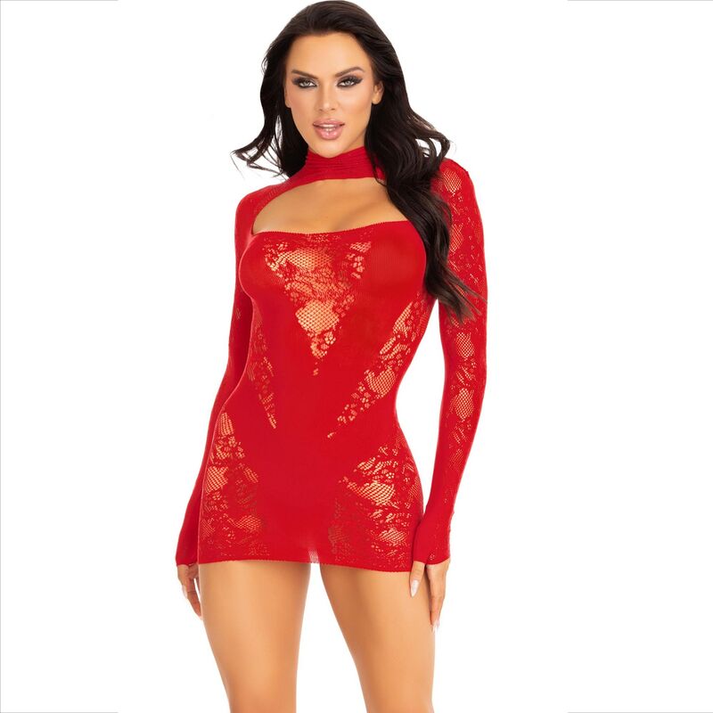 LEG AVENUE - ROBE MINI À MANCHES LONGUES ROUGE AVEC DENTELLE