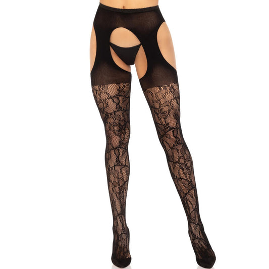 LEG AVENUE - CHAUSSETTES REGGER DENTELLE NOIRE