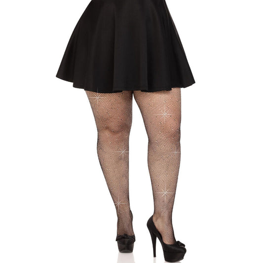 LEG AVENUE - CHAUSSETTES EN MAILLE CRISTALLISÉE NOIRES GRANDES TAILLE