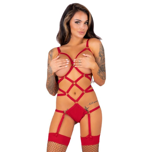 LIVCO CORSETTI FASHION - THIARA LC 20213 ENSEMBLE CORPS + CHAUSSETTES ROUGE S/M