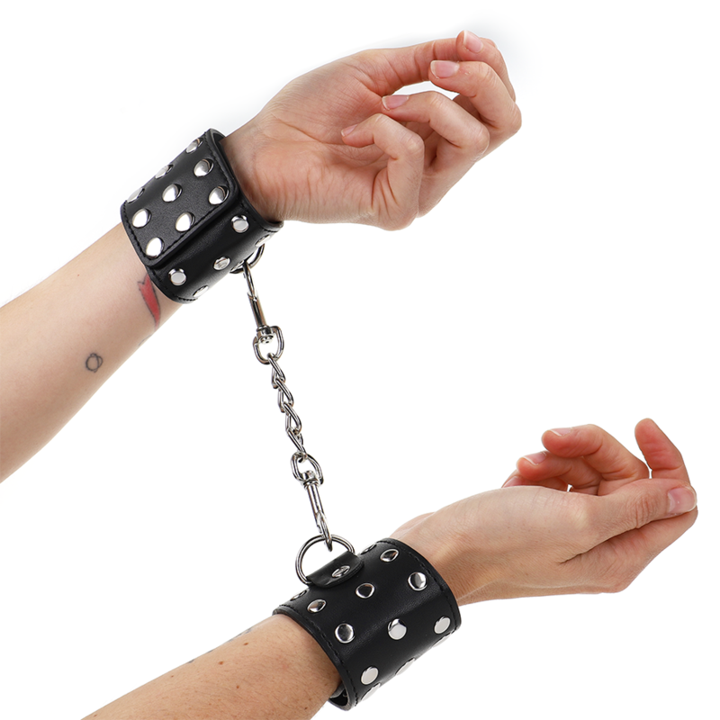 KINK - RÉSISTANCE AU POIGNET AVEC FERMETURE À PRESSION COMPLÈTE DE RIVETS NOIR RÉGLABLES 19-24 CM X 5,5 CM