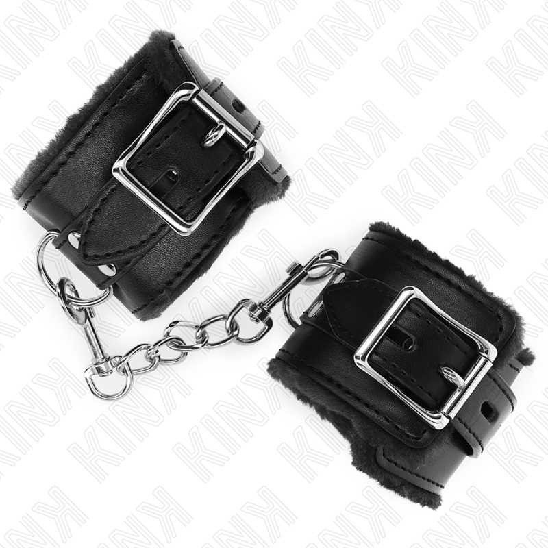 KINK - BRACELET REMBOURRÉ DE FOURRURE NOIRE AVEC CEINTURE NOIRE RÉGLABLE 17-29 CM X 6 CM