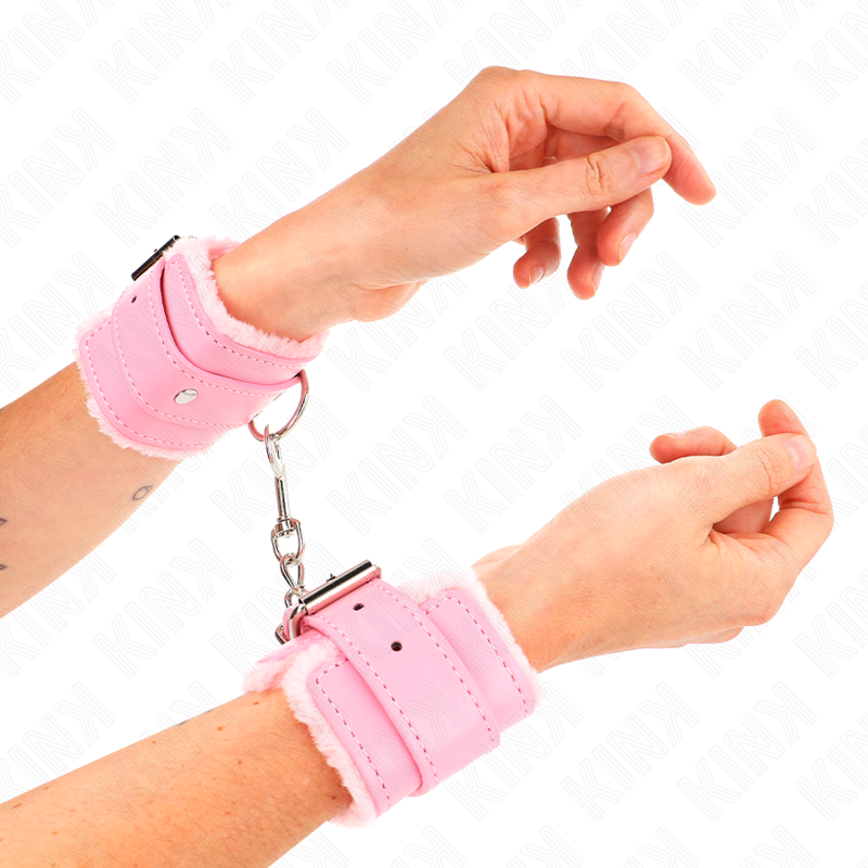 KINK - BRACELET REMBOURRÉ DE FOURRURE ROSE AVEC CEINTURE ROSE RÉGLABLE 17-29 CM X 6 CM