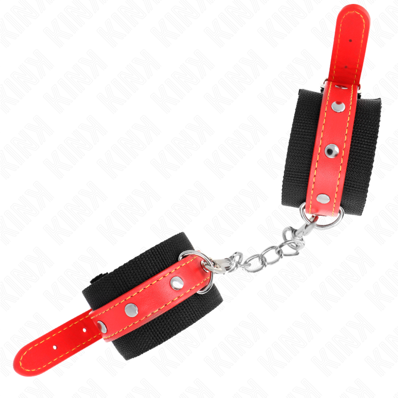 KINK - RÉSISTANCE DE POIGNET EN NYLON NOIR AVEC SIMILI CUIR ROUGE AJUSTABLE 19-24 CM X 5,5 CM