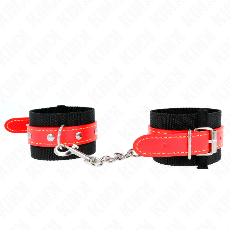 KINK - RÉSISTANCE DE POIGNET EN NYLON NOIR AVEC SIMILI CUIR ROUGE AJUSTABLE 19-24 CM X 5,5 CM