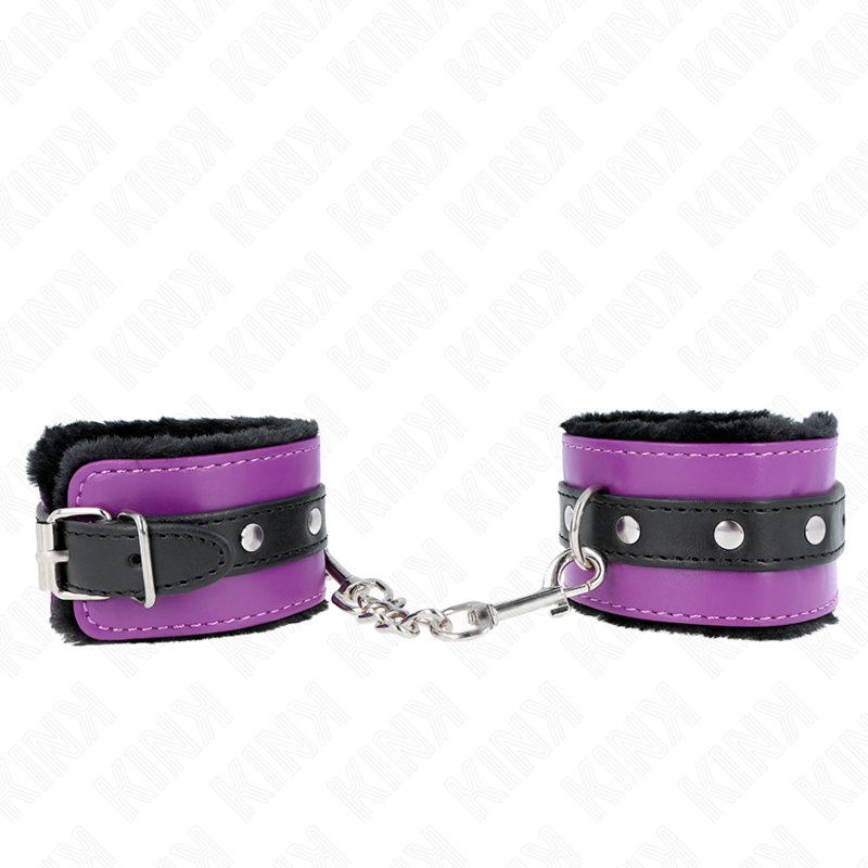 KINK - REPOSE-POIGNET DOUBLÉ DE FOURRURE NOIRE PREMIUM AVEC CEINTURE RÉGLABLE VIOLET/NOIR 17-29 CM X 6 CM