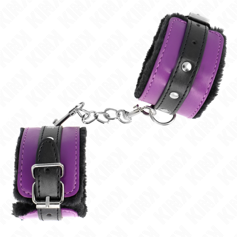 KINK - REPOSE-POIGNET DOUBLÉ DE FOURRURE NOIRE PREMIUM AVEC CEINTURE RÉGLABLE VIOLET/NOIR 17-29 CM X 6 CM