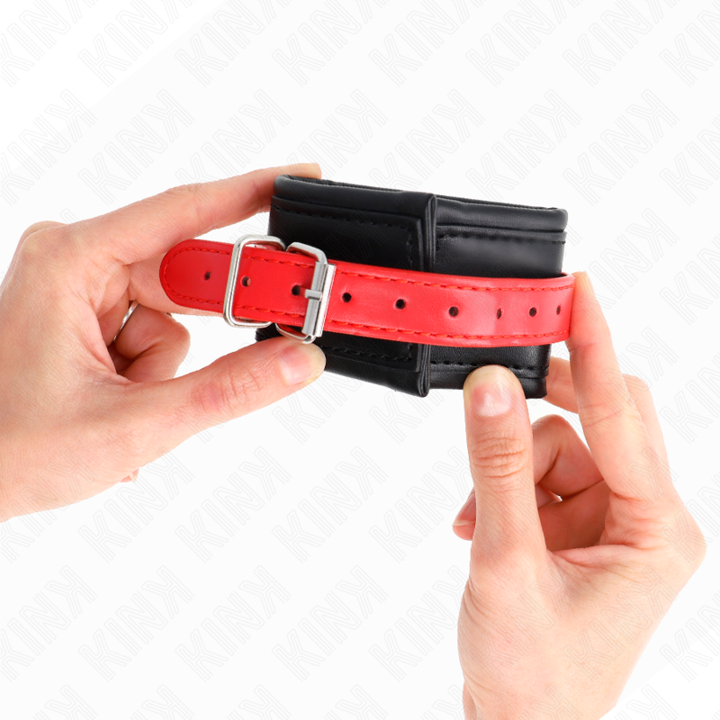 KINK - RÉSISTANCE AU POIGNET NOIRE AVEC CEINTURE ROUGE RÉGLABLE 17-28 CM X 6 CM
