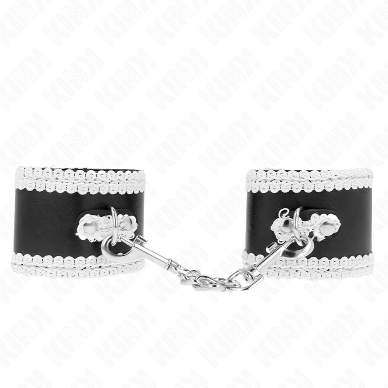 KINK - POIGNET NOIR AVEC DENTELLE RÉGLABLE DÉCORÉE BLANCHE 20-23 CM X 5,5 CM