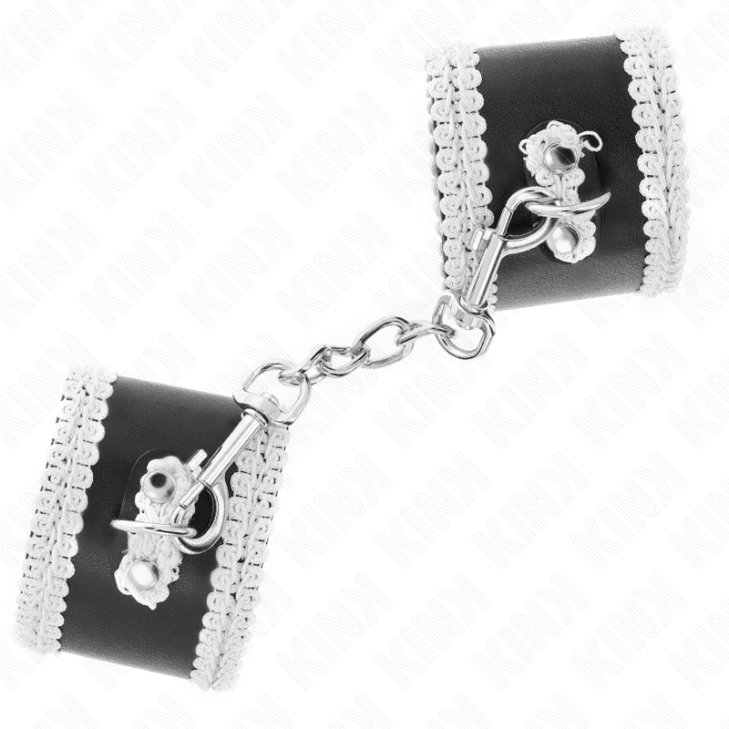 KINK - POIGNET NOIR AVEC DENTELLE RÉGLABLE DÉCORÉE BLANCHE 20-23 CM X 5,5 CM
