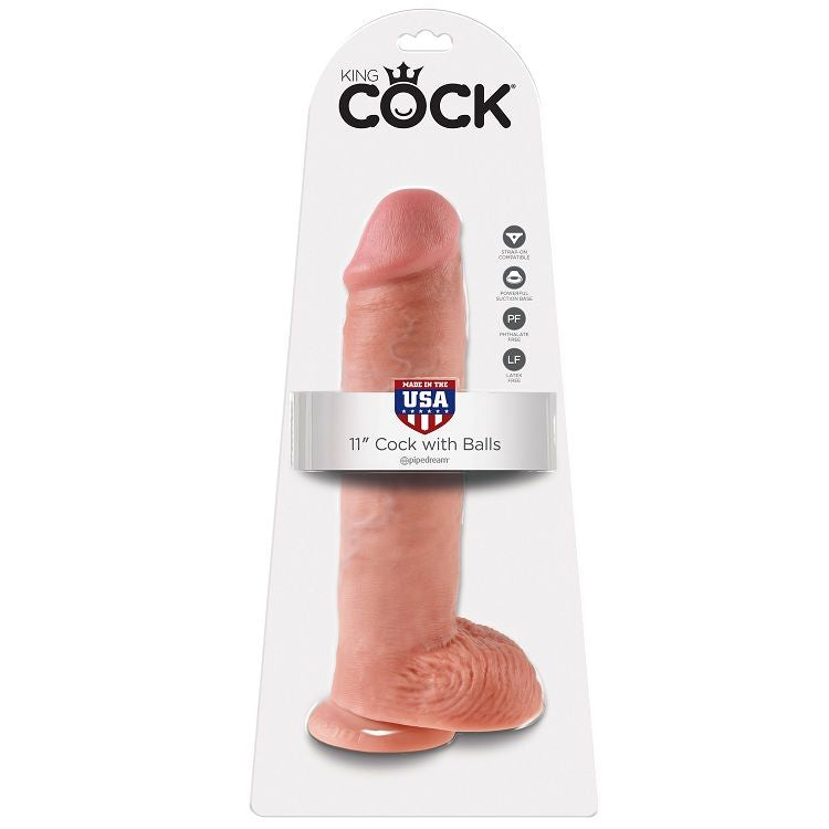 KING COCK - 11 GODES DE CHAIR AVEC BOULES 28 CM
