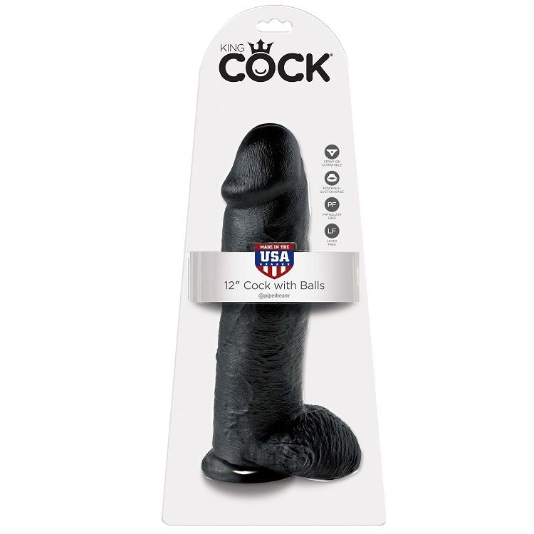 KING COCK - 12 GODES NOIR AVEC BOULES 30,48 CM