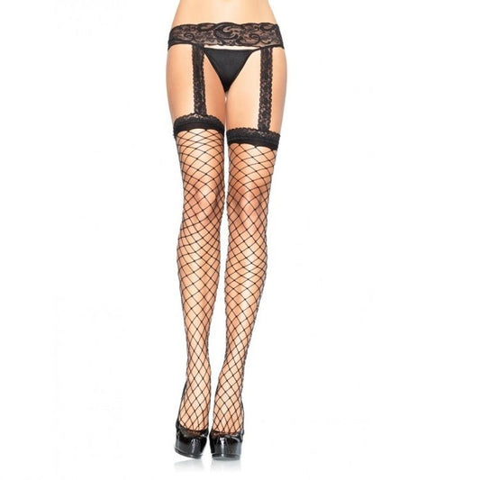 LEG AVENUE - CHAUSSETTES RÉSILLE EN DENTELLE NOIRE AVEC SUPPORT