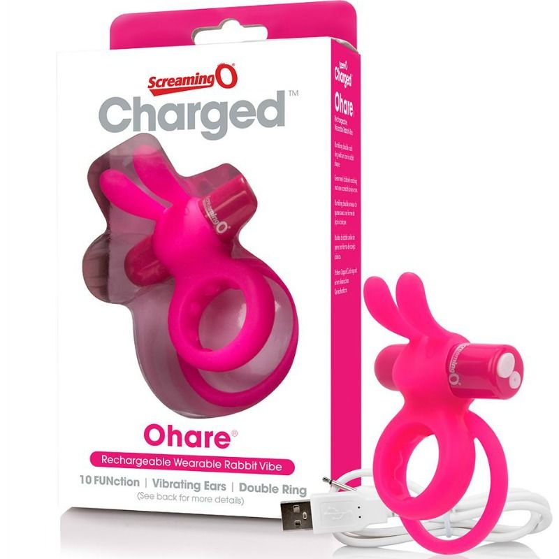 SCREAMING O - BAGUE DOUBLE RECHARGEABLE LAPIN ROSE LIEVRE
