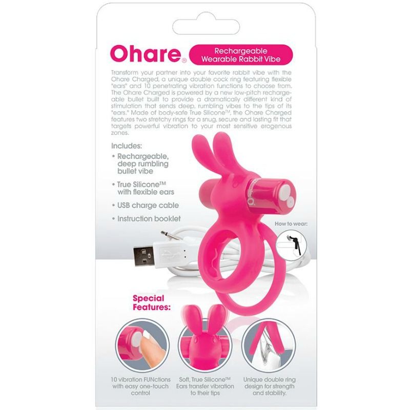 SCREAMING O - BAGUE DOUBLE RECHARGEABLE LAPIN ROSE LIEVRE