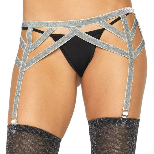 LEG AVENUE - CEINTURE ÉLASTIQUE EN LUREX ARGENT TAILLE UNIQUE