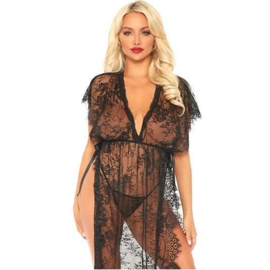 LEG AVENUE - ENSEMBLE 2 PIÈCES CAFTEN EN DENTELLE, ROBE DE CHAMBRE ET STRING S/M