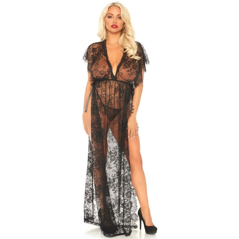 LEG AVENUE - ENSEMBLE 2 PIÈCES CAFTEN EN DENTELLE, ROBE DE CHAMBRE ET STRING S/M