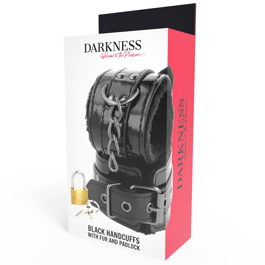 DARKNESS - MENOTTES RÉGLABLES EN CUIR NOIR AVEC CADENAS