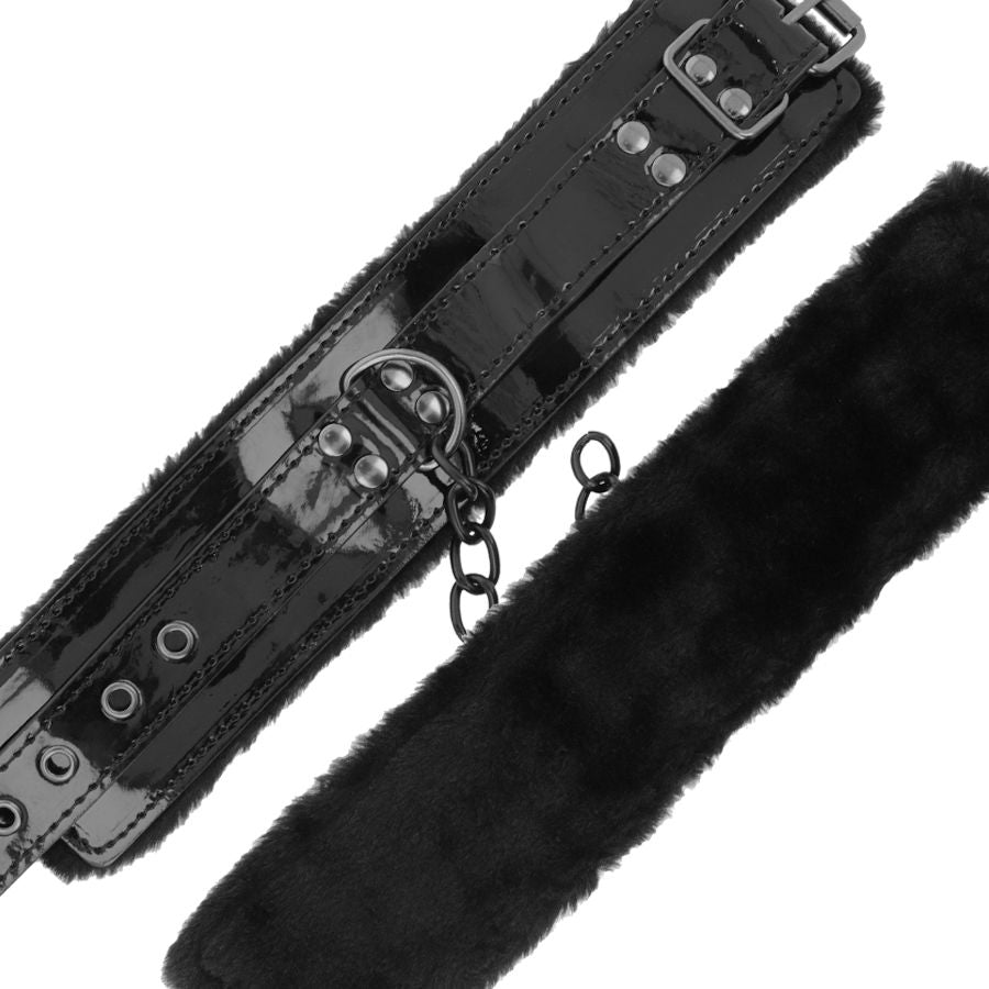 DARKNESS - MENOTTES RÉGLABLES EN CUIR NOIR AVEC CADENAS