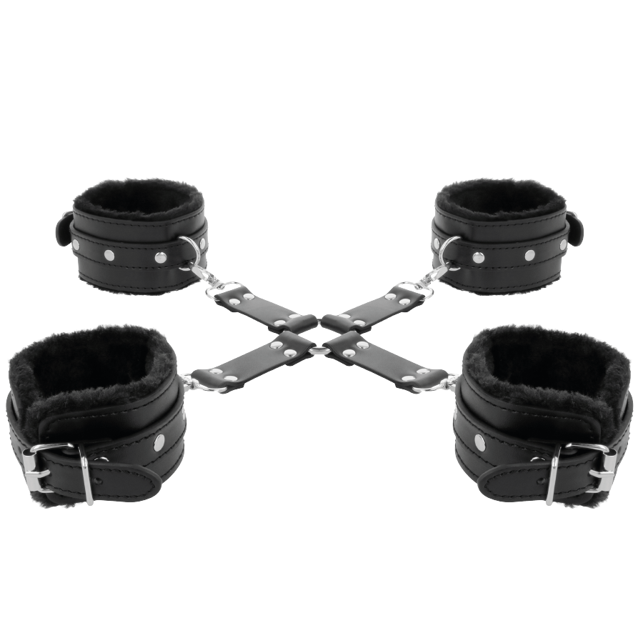 DARKNESS - MENOTTES PIEDS ET MAINS EN CUIR NOIR