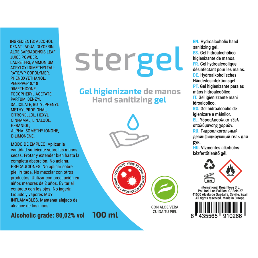 STERGEL - GEL HYDROALCOOLIQUE POUR LES MAINS ALOE VERA 100ML
