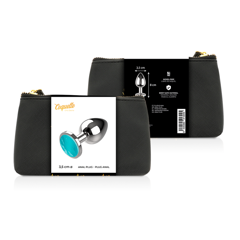 COQUETTE TOYS - PLUG ANAL EN MÉTAL COULEUR BLEU MESURE M 3,5 X 8 CM