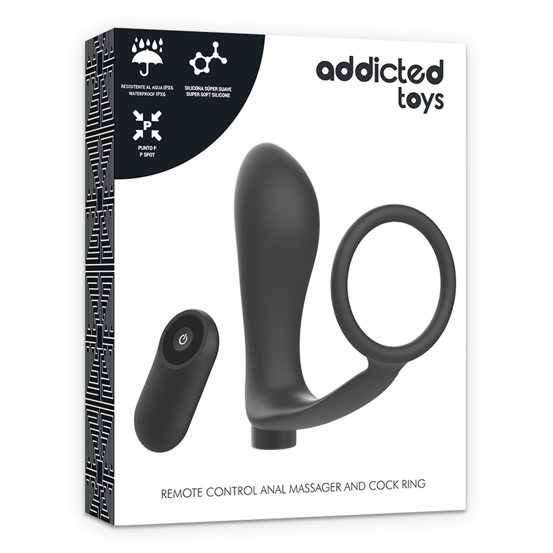 ADDICTED TOYS - ANNEAU PÉNIS AVEC TÉLÉCOMMANDE PLUG ANAL RECHARGEABLE NOIR