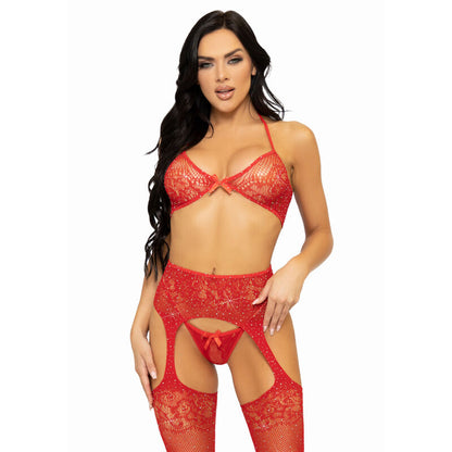 LEG AVENUE - ENSEMBLE 3 PIÈCES SOUTIEN-GORGE, PERING ET CHAUSSETTES TAILLE UNIQUE - NOIR