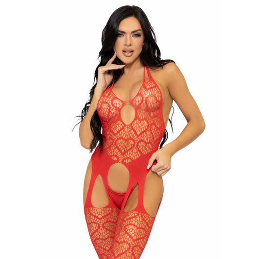 LEG AVENUE - BODYSTOCKING DE ROUGE AVEC TIRANTES TALLA ÚNICA - NEGRO