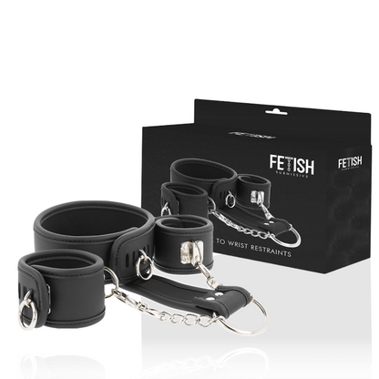 FETISH SOUMISSIVE - COLLIER ET MENOTTES EN CUIR VÉGAN AVEC DOUBLURE EN NOPRÈNE