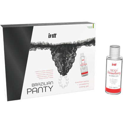 INTT RELEASES - SLIP BRÉSILIEN NOIR AVEC PERLES ET GEL LUBRIFIANT 50 ML