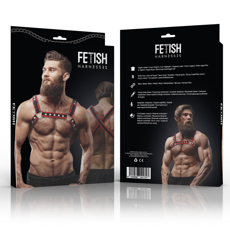 FETISH SUBMISSIVE ATTITUDE - HARNAIS BULLDOG HOMME EN CUIR ÉCOLOGIQUE NOIR/ROUGE