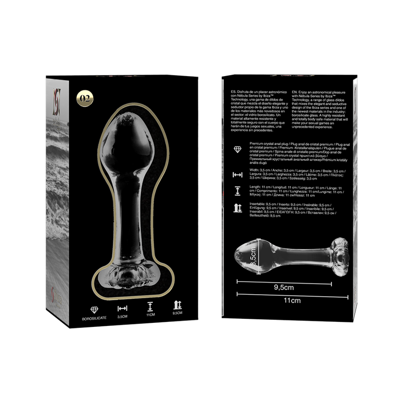 SÉRIE NEBULA PAR IBIZA - MODÈLE 2 PLUG ANAL VERRE BOROSILICATE TRANSPARENT 11 CM -O- 3,5 CM
