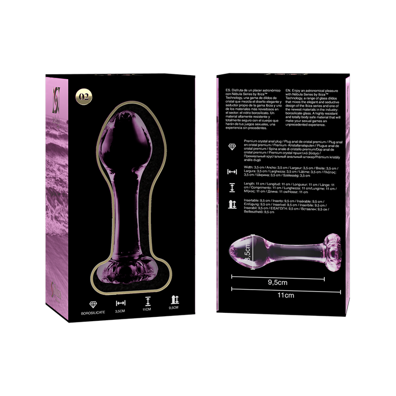 SÉRIE NEBULA PAR IBIZA - MODÈLE 2 PLUG ANAL VERRE BOROSILICATE TRANSPARENT 11 CM -O- 3,5 CM