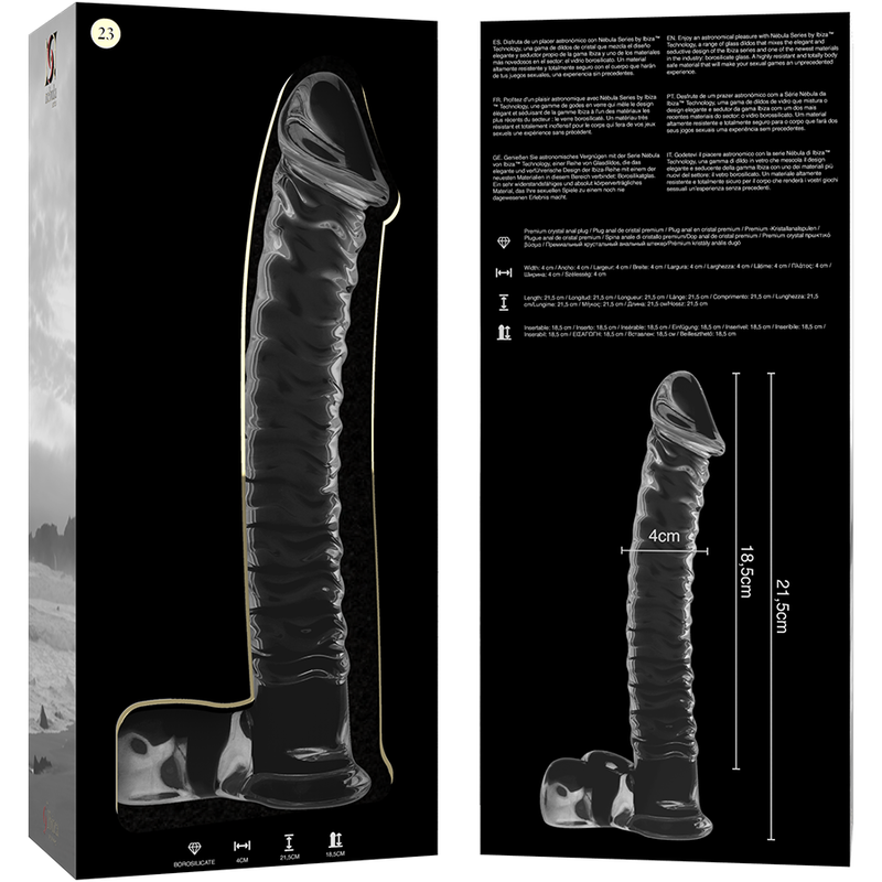 SÉRIE NEBULA PAR IBIZA - MODÈLE 23 GODE EN VERRE BOROSILICATE TRANSPARENT 21,5 CM -OU- 4 CM