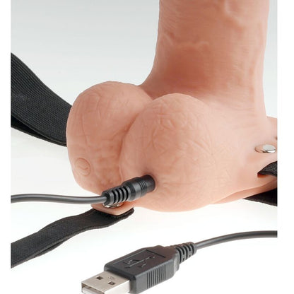 SÉRIE FETISH FANTASY - HARNAIS RÉGLABLE PÉNIS RÉALISTE AVEC BALLES RECHARGEABLES ET VIBRATEUR 23 CM