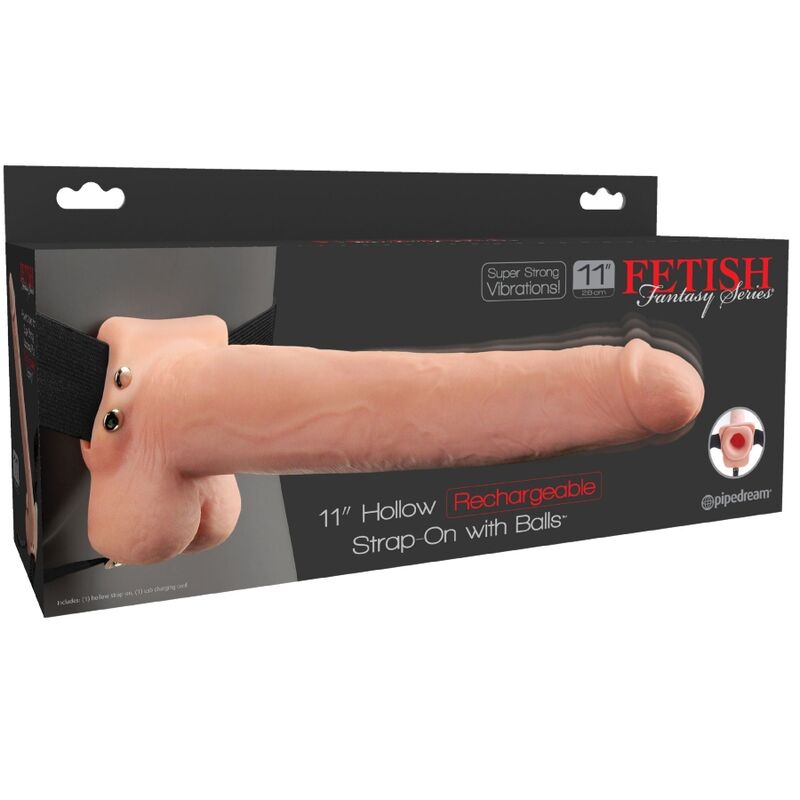 SÉRIE FETISH FANTASY - HARNAIS RÉGLABLE PÉNIS RÉALISTE AVEC BALLES RECHARGEABLES ET VIBRATEUR 28 CM